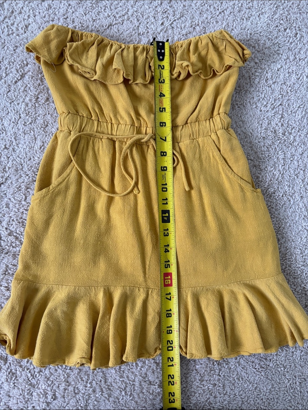 Yellow Ruffle Strapless Mini Dress - Picture 2 of 4